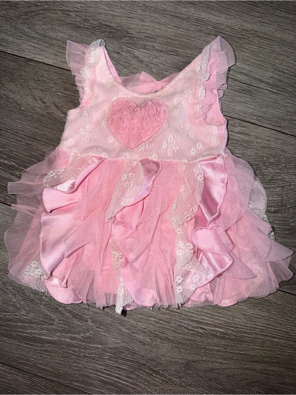 Little Lass Pink Ruffled Tulle Heart Baby One-Piece